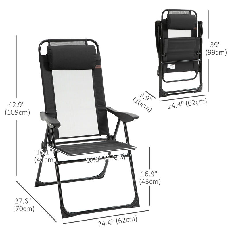 Outsunny - Double Camping Chairs Foldable w/ Reclining & Headrest, Black