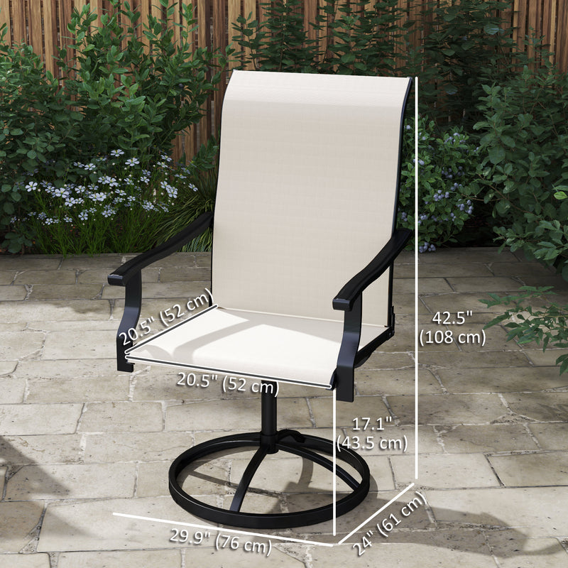 Outsunny - Outdoor Swivel Dining Chairs Set of 2, High Back Swivel Chairs with All Weather Mesh for Deck, Backyard, Poolside, White
