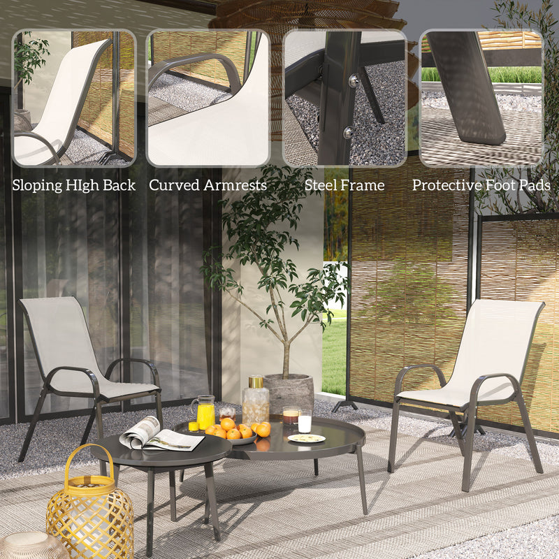 Outsunny - Set of 2 Outdoor Dining Chairs, Stackable Lawn Chairs with High Back, Breathable Mesh Seat for Garden Porch, Light Grey
