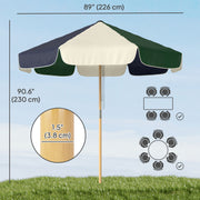 7.4 ft Patio Umbrella with Wood-Effect Frame, Colour-Blocked UPF 30+ Outdoor Market Table Umbrella Parasol, Dark Green