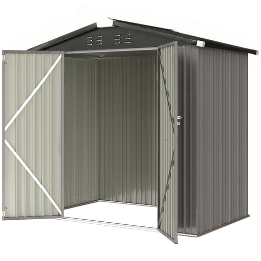 6.5' x 4' Outdoor Storage Shed, Metal Garden Shed with Lockable Double Doors, 4 Vents, Light Grey