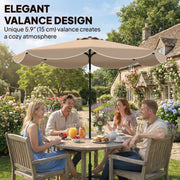 9' x 9' Round Market Umbrella with Valance, Patio Umbrella with Tilt and Crank, for Garden, Deck, Poolside, Khaki
