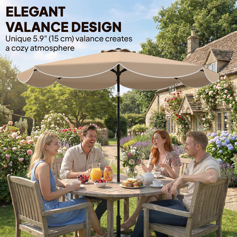 9' x 9' Round Market Umbrella with Valance, Patio Umbrella with Tilt and Crank, for Garden, Deck, Poolside, Khaki