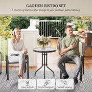 Outsunny - 3 Pieces Bistro Set, Small Patio Furniture Set with Stackable Mesh Chairs, Glass Table for Garden, Balcony, Beige