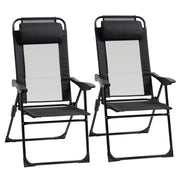 Outsunny - Double Camping Chairs Foldable w/ Reclining & Headrest, Black