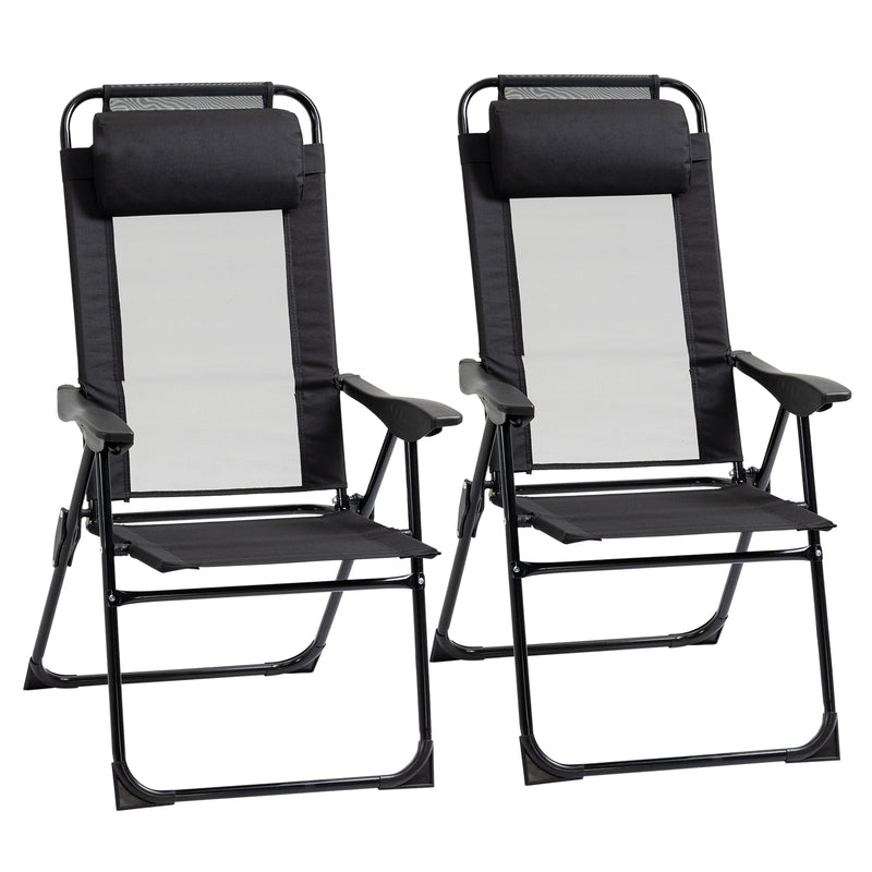 Outsunny - Double Camping Chairs Foldable w/ Reclining & Headrest, Black