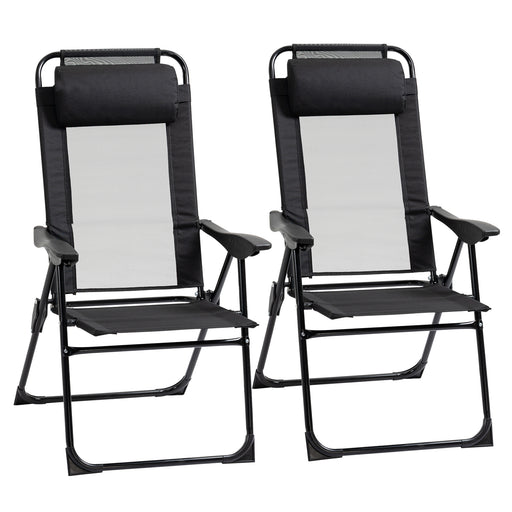 Outsunny - Double Camping Chairs Foldable w/ Reclining & Headrest, Black