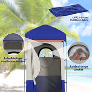 Outsunny - Camping Shower Tent, Portable Privacy Shelter with Solar Shower Bag, Removable Floor and Carrying Bag, Blue