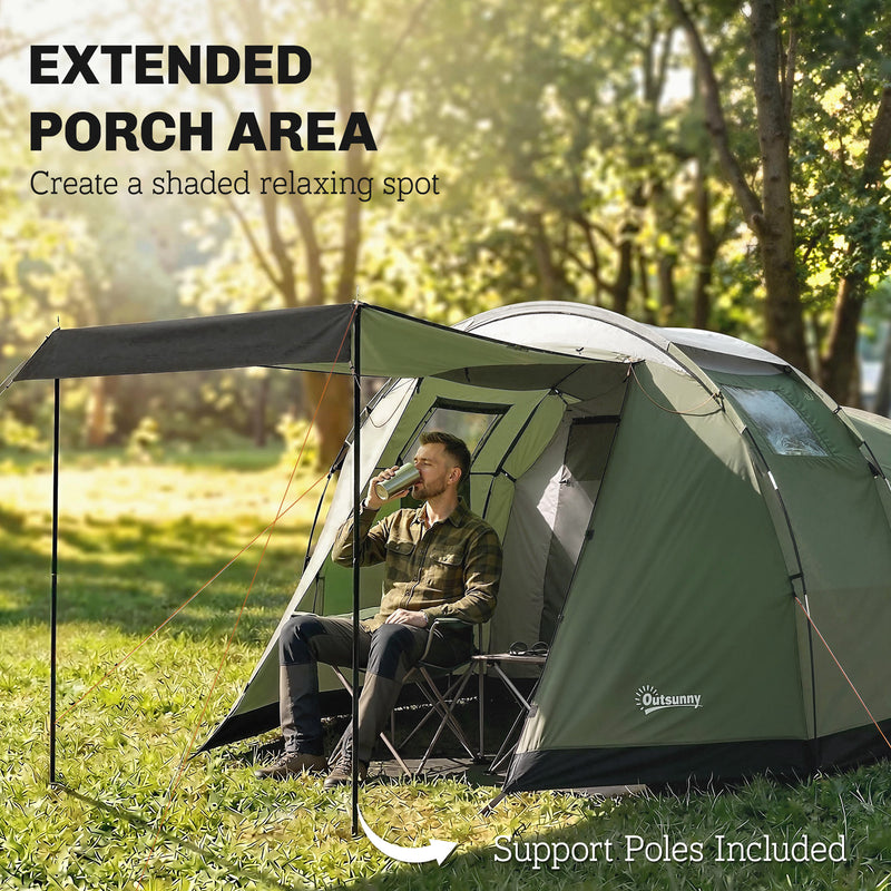 Outsunny - Camping Tent Waterproof Camping Tent with Two Room for 3-4 Person Waterproof, Green