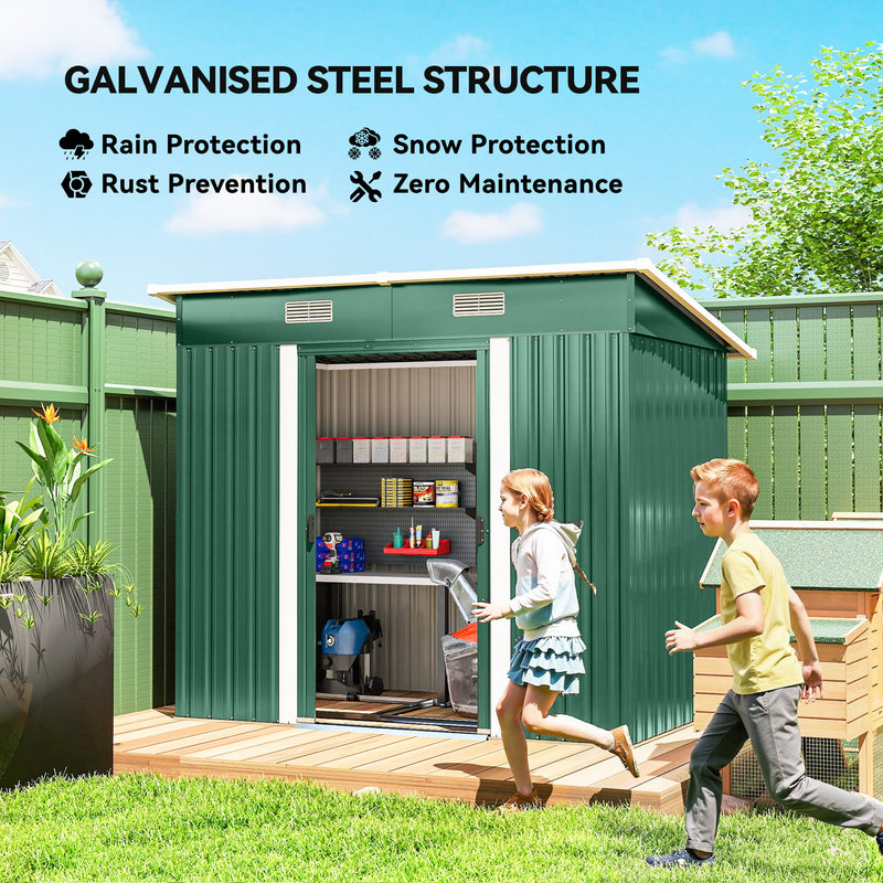 7'x 4' Metal Patio Storage Shed Garden Lockable Shed Tool Utility Storage Unit, Green