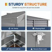 4.6' x 9' Steel Outdoor Storage Shed, Lean to Shed, Metal Tool House with Foundation Kit, Lockable Doors, Gloves and 2 Air Vents for Backyard, Patio, Lawn, Grey