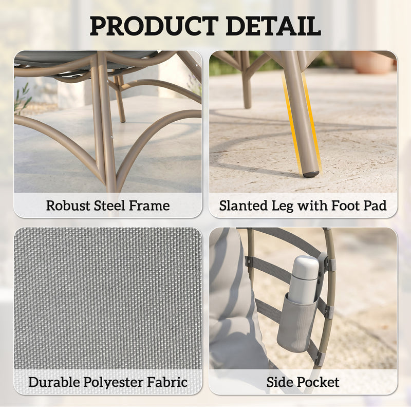 Outsunny - Egg Chair, Patio Lounge Chair, Foldable Basket Chair with Large Seat Cushion, Side Pocket, Light Grey