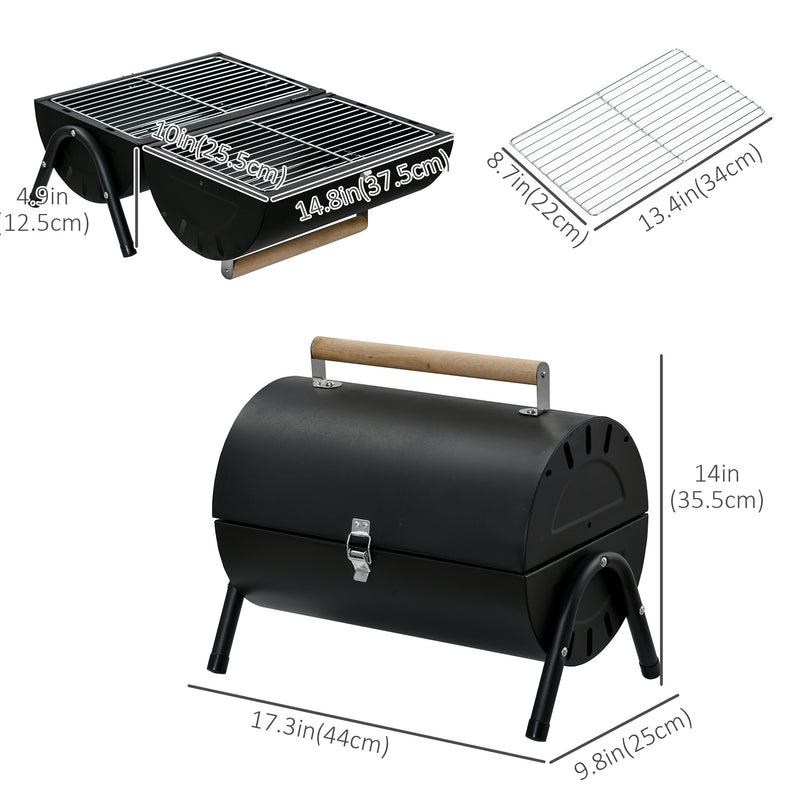 Outsunny - Outdoor Charcoal BBQ Grill, Tabletop Folding Barbecue Grill with Handle, 17.3" x 9.8" x 14", Black