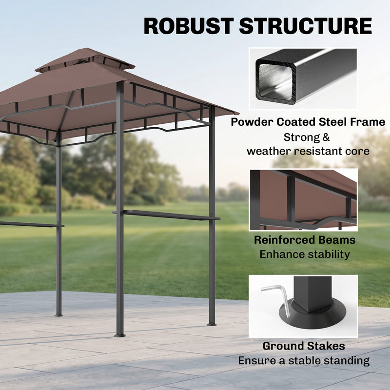 Outsunny - 8' x 5' BBQ Grill Gazebo Tent with Double Tiered Canopy for Outdoor Sun Shade, Coffee