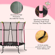 Soozier 63" Kids Trampoline Mini Indoor Bouncer Jumper with Enclosure Net Elastic Thick Padded Pole Gift for 3-6 Years, Pink
