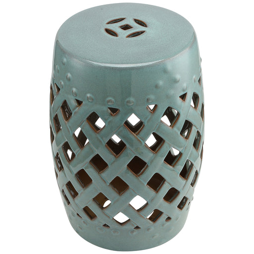 Outsunny - 12.4" x 17.9" Ceramic Garden Stool with Woven Lattice Design, Indoor & Outdoor Decorative Accent Stool, Blue