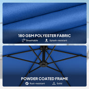 9.7 ft Offset Patio Umbrella with Water/Sand Fillable Weights, Garden Hanging Parasol with Locking Latch, Navy Blue