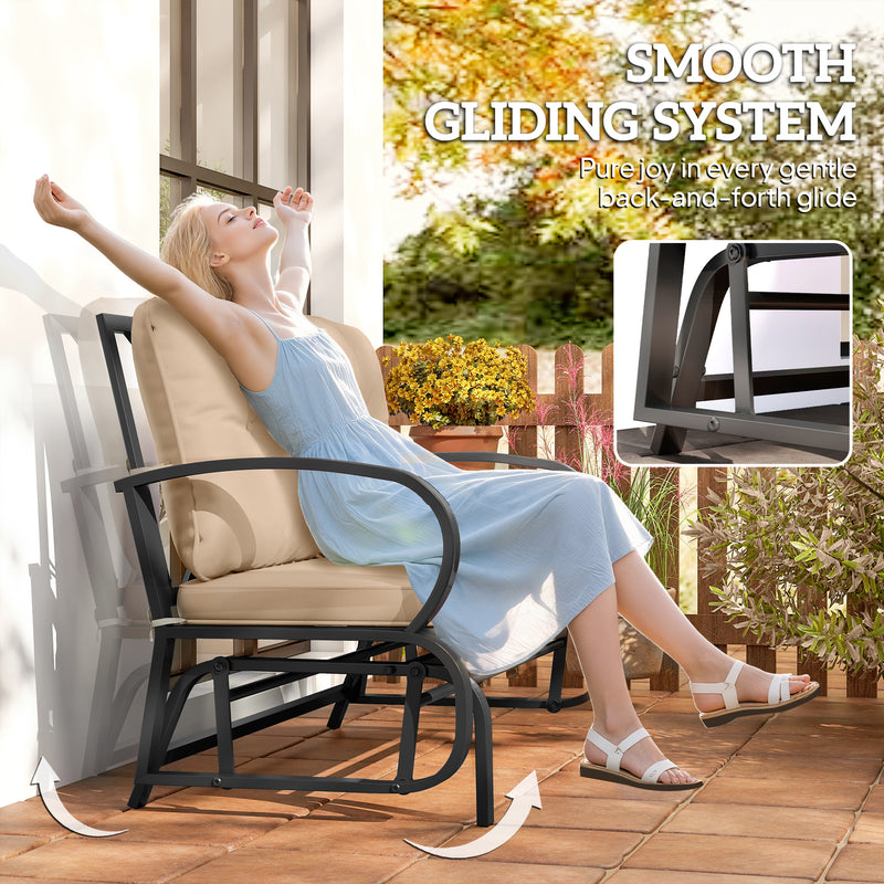 Outsunny - 2-Person Outdoor Glider Chair, Patio Double Rocking Loveseat with Steel Frame and Cushions for Backyard, Garden and Porch, Khaki