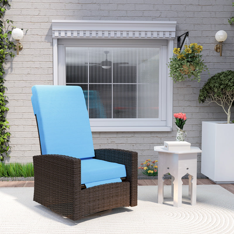 Outsunny - Outdoor Rattan Wicker Lounge Chair with Footrest & Soft Cushion for Patio, Garden, Backyard, Sky Blue