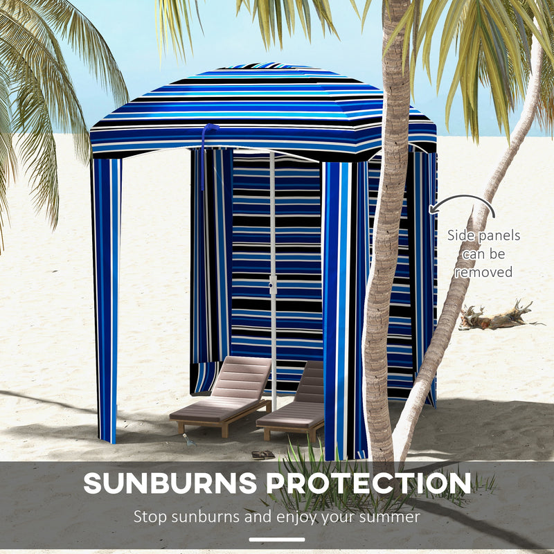 Outsunny - 70.1" L x 70.1" W Cabana Umbrella with Walls, Vents, Ruffles, Carry Bag, Beach Umbrella, Blue Stripe — 84D-307V00MX