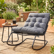 Outsunny - Outdoor Rocking Chair, Oversized Rocking Patio Chair with 25" Extra Wide Mesh Seat and Cushion, Dark Grey