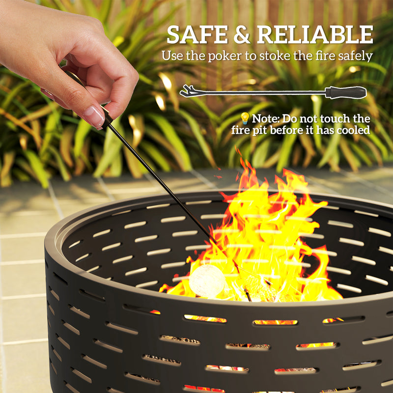 Outsunny - 3-in-1 Fire Pit Φ23.8" x 15.4" Outdoor Fire Bowl with Grill Grate, Wood-Effect Fire Basket