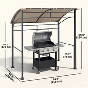 Outsunny - 7' x 5' BBQ Grill Gazebo Tent, Garden Grill Canopy with Steel Frame and Hooks, Outdoor Sun Shade, Khaki
