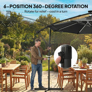 10 ft Offset Patio Umbrella with Solar Light, Garden Hanging Parasol with 360° Rotation, Tilt, Cover, Black