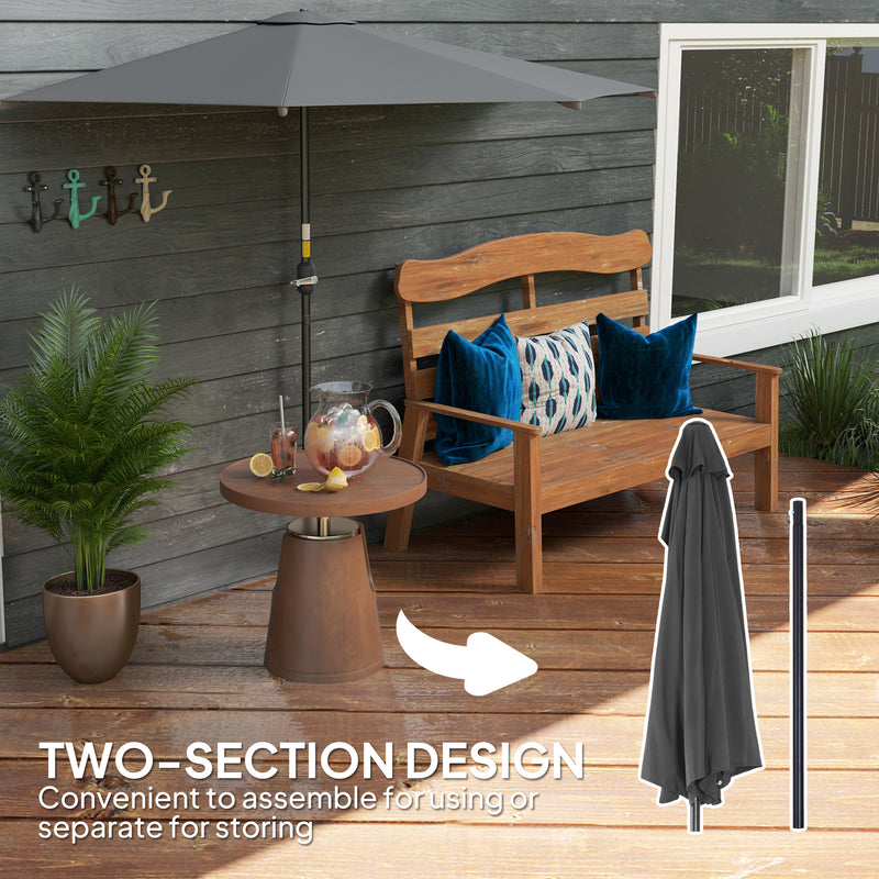 Outsunny - 9.8ft Half Umbrella Semi Round Patio Parasol with Crank Handle, Top Vent for Garden, Balcony - NO BASE INCLUDED, Dark Grey — 84D-008V00CG
