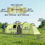 Outsunny - 6 Person Camping Tent with Porch, Large Family Tent with 2 Bedroom and Living Room, Light Green