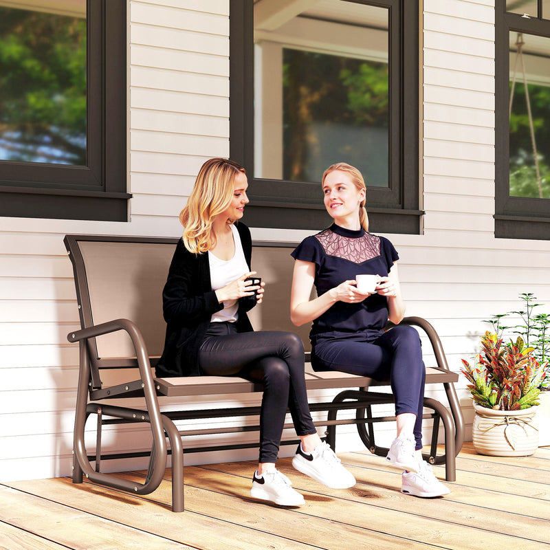 Outsunny - Outdoor Glider Bench, 2 Person Patio Glider Chair, Gliding Outdoor Garden Loveseat Swing Bench with Breathable Mesh Fabric, Steel Frame for Backyard, Porch, Coffee Brown