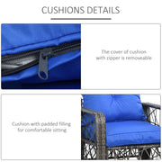 Outsunny - 3 Pieces Wicker Patio Furniture Set, Rattan Bistro Set with Storage Coffee Table and Thickened Cushions, Outdoor Conversation Set for Garden, Porch, Balcony, Blue