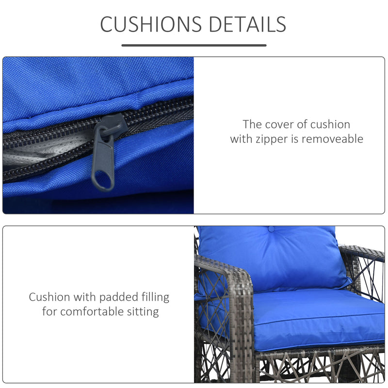 Outsunny - 3 Pieces Wicker Patio Furniture Set, Rattan Bistro Set with Storage Coffee Table and Thickened Cushions, Outdoor Conversation Set for Garden, Porch, Balcony, Blue