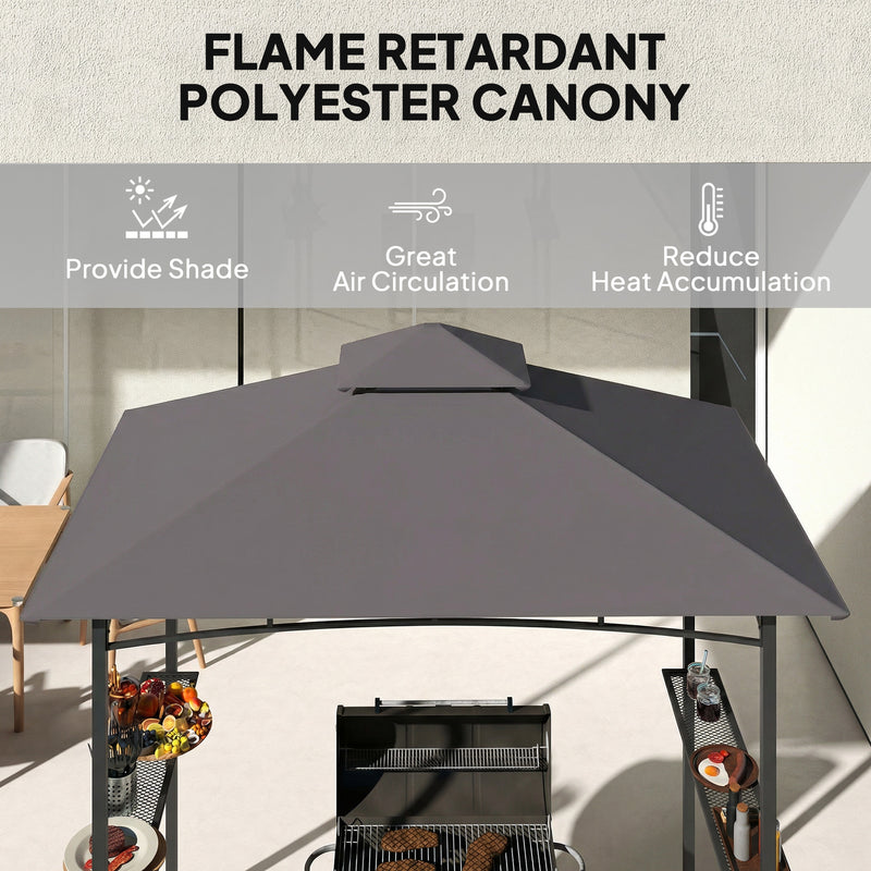 Outsunny - 8' x 5' BBQ Grill Gazebo Tent with Double Tiered Canopy for Outdoor Sun Shade, Dark Grey