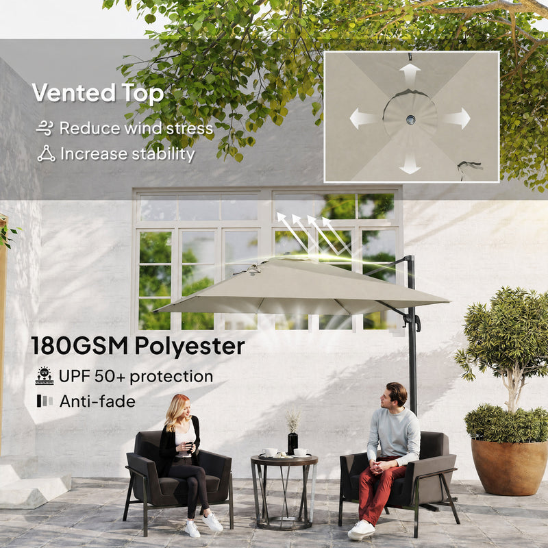 8 FT Aluminium Cantilever Patio Umbrella with 360° Rotation, Cross Base, Crank and Tilt for Garden, Patio, Light Grey