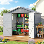 8' x 6' PP Garden Storage Shed with Latch Door, Vents, Window, Sloped Roof, Dark Grey