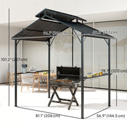 Outsunny - 8 x 5ft Hardtop Grill Gazebo with Double Metal Roof, 2 Side Shelves and 10 Hooks for Patio Backyard Lawn Deck
