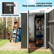 4' x 6' Outdoor Storage Shed Lean to Shed Outdoor Metal Tool Shed with Lockable Door and Air Vents, Dark Grey