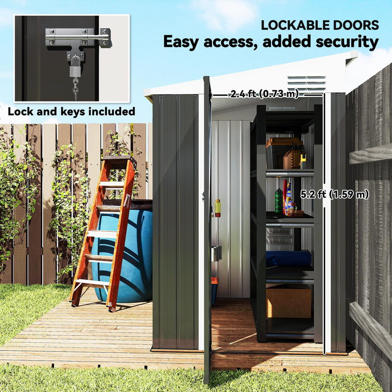 4' x 6' Outdoor Storage Shed Lean to Shed Outdoor Metal Tool Shed with Lockable Door and Air Vents, Dark Grey