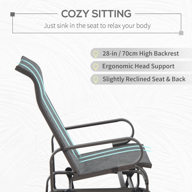 Outsunny - Patio Glider with Breathable Mesh Fabric, Outdoor Glider Chair, Garden Rocking Gliding Seat for Patio, Yard, Porch, Grey
