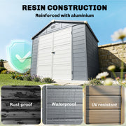 8' x 6' Plastic Garden Storage Shed with Latch Door, Vents, Sloped Roof, Dark Grey