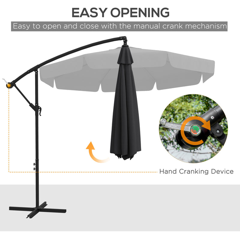 11 FT Cantilever Patio Umbrella Offset Parasol with Cross Base and 8 Ribs for Garden, Black