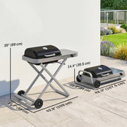 Outsunny - Portable Propane Gas BBQ Grill with Foldable Cart, Wheels, 9500 BTU Gas Barbecue Grill with Piezo Ignition Burner, Black