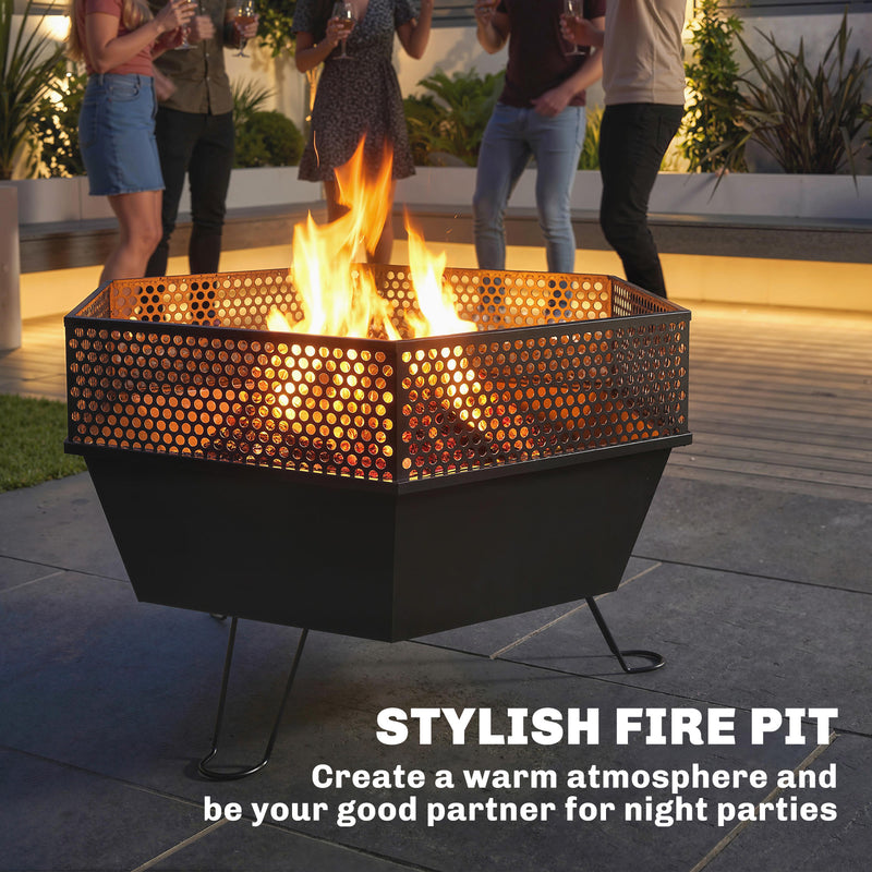 Outsunny - 20" Fire Pit with Fire Poker, Foldable Wood Burning Firepits with Lid, Portable Firepit, Black