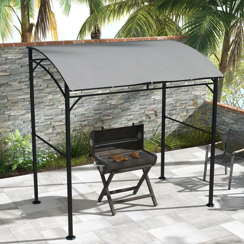 Outsunny - 7' x 5' Garden Grill Canopy, BBQ Grill Gazebo Tent with Steel Frame and Hooks, Outdoor Sun Shade, Grey