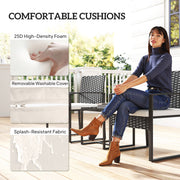 Outsunny - Outdoor Bistro Set, 3 Piece Wicker Patio Furniture Set with Glass Top Table and Cushions for Porch, Balcony, Cream White
