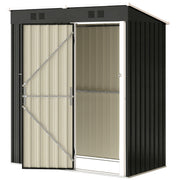 5 x 3 ft Outdoor Storage Shed, Lean-to Metal Garden Shed with Lockable Door and Vents, Dark Grey