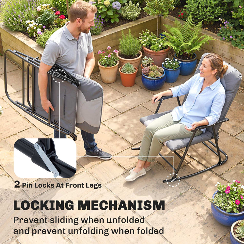 Outsunny - Folding Rocking Chair Set of 2 Padded Rockers with Armrest, Light Grey