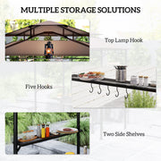 Outsunny - 8' x 7.6' Grill Gazebo, Double Tiered Barbecue Grill Gazebo Shelter w/ Side Awning, 2 Side Shelves, 6 Hooks, Brown