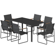 Outsunny - 7 Pieces Outdoor Dining Set for 6, Glass Patio Table and Chairs with Decorative Armrests, All Weather Mesh, Black